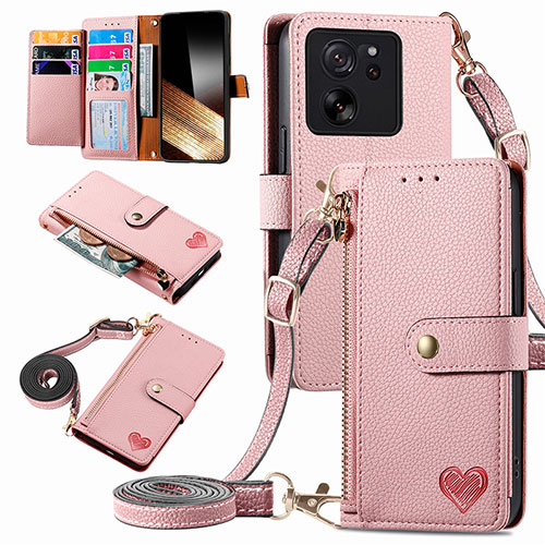 Leather Case Stands Flip Cover Holder S16D for Xiaomi Redmi K60 Ultra 5G Pink