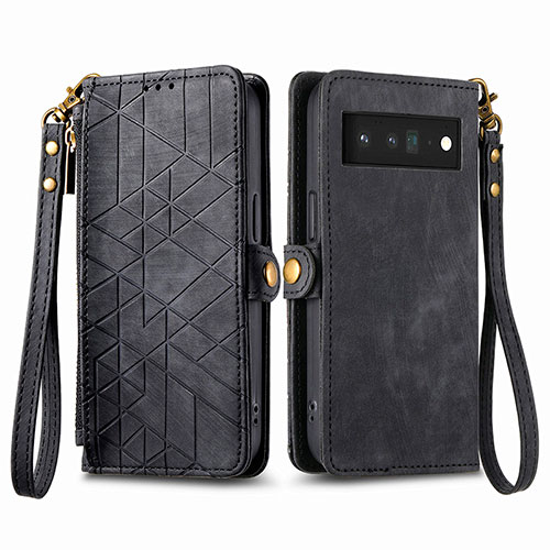 Leather Case Stands Flip Cover Holder S17D for Google Pixel 6 5G Black