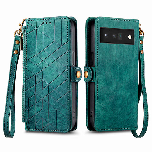 Leather Case Stands Flip Cover Holder S17D for Google Pixel 6 5G Green