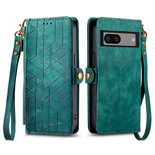 Leather Case Stands Flip Cover Holder S17D for Google Pixel 7a 5G Green