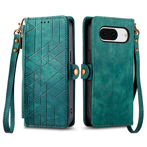 Leather Case Stands Flip Cover Holder S17D for Google Pixel 8 5G Green