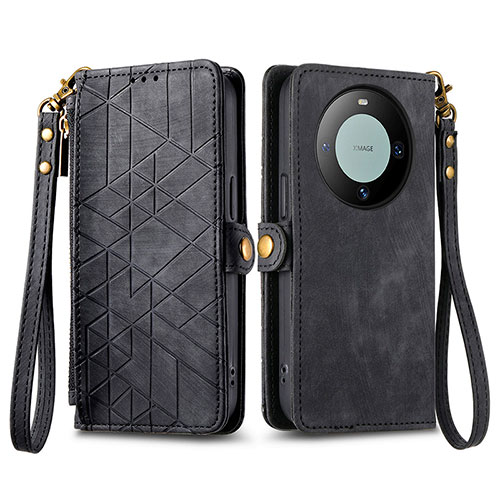 Leather Case Stands Flip Cover Holder S17D for Huawei Mate 60 Pro Black