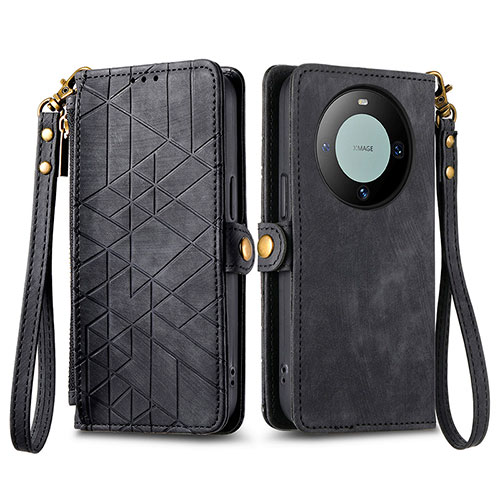 Leather Case Stands Flip Cover Holder S17D for Huawei Mate 60 Pro+ Plus Black