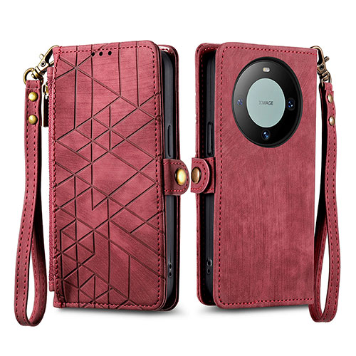 Leather Case Stands Flip Cover Holder S17D for Huawei Mate 60 Pro+ Plus Red