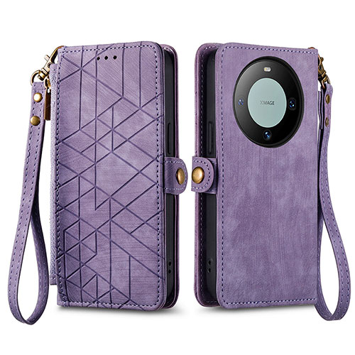 Leather Case Stands Flip Cover Holder S17D for Huawei Mate 60 Pro Purple