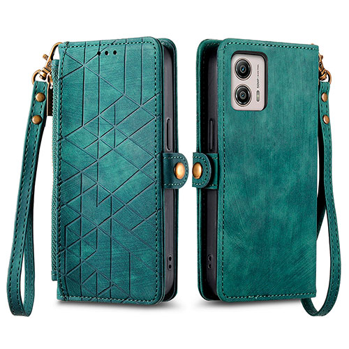 Leather Case Stands Flip Cover Holder S17D for Motorola Moto G53 5G Green