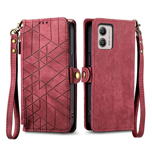 Leather Case Stands Flip Cover Holder S17D for Motorola Moto G53j 5G Red