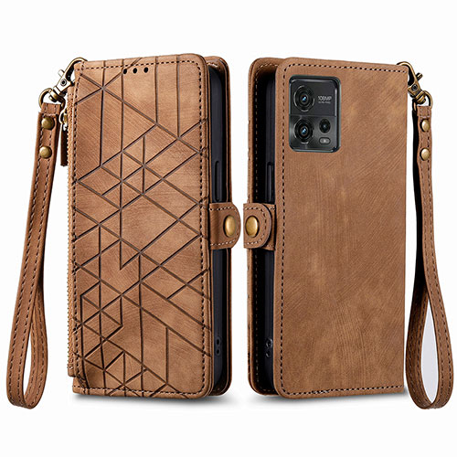 Leather Case Stands Flip Cover Holder S17D for Motorola Moto G72 Brown