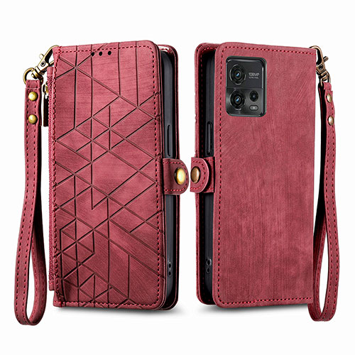 Leather Case Stands Flip Cover Holder S17D for Motorola Moto G72 Red