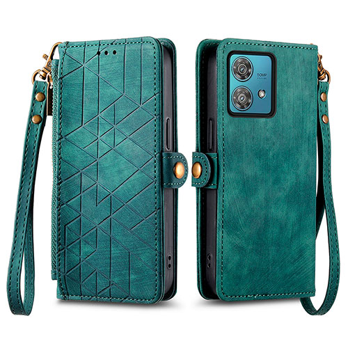 Leather Case Stands Flip Cover Holder S17D for Motorola Moto G84 5G Green