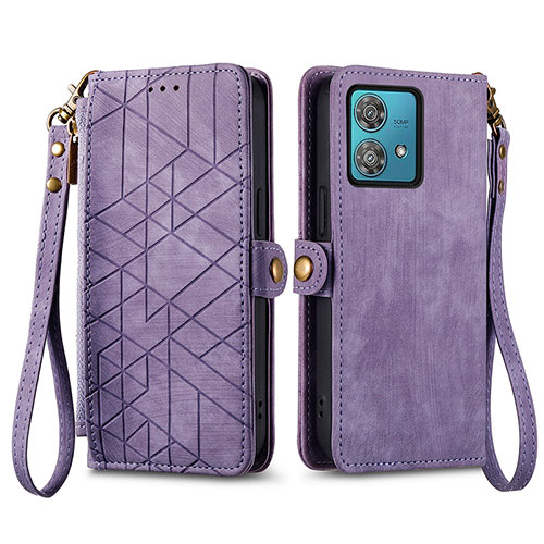 Leather Case Stands Flip Cover Holder S17D for Motorola Moto G84 5G Purple