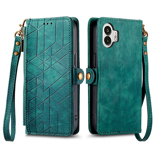 Leather Case Stands Flip Cover Holder S17D for Nothing Phone 2 Green