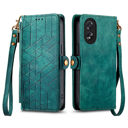 Leather Case Stands Flip Cover Holder S17D for Oppo A38 Green