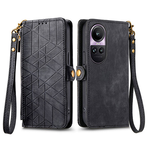 Leather Case Stands Flip Cover Holder S17D for Oppo Reno10 5G Black