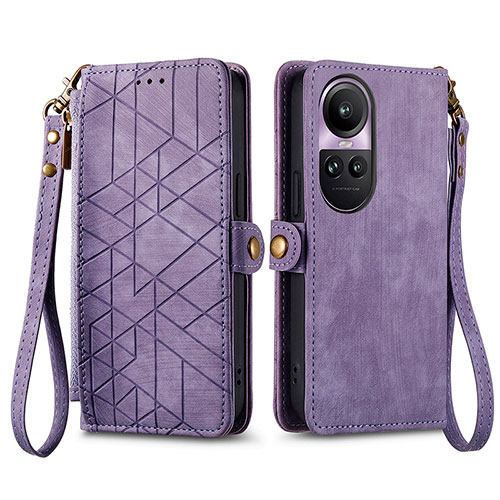 Leather Case Stands Flip Cover Holder S17D for Oppo Reno10 5G Purple