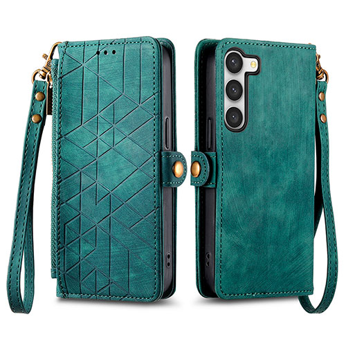 Leather Case Stands Flip Cover Holder S17D for Samsung Galaxy S22 Plus 5G Green