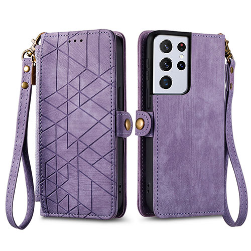 Leather Case Stands Flip Cover Holder S17D for Samsung Galaxy S24 Ultra 5G Purple