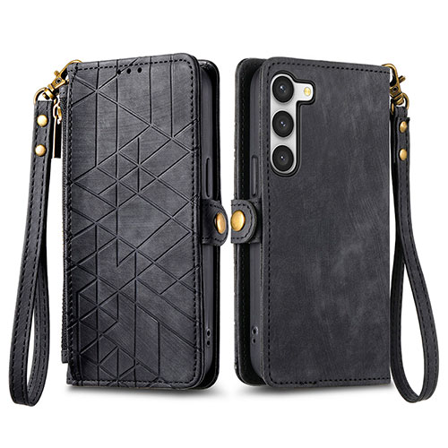 Leather Case Stands Flip Cover Holder S17D for Samsung Galaxy S25 Plus 5G Black