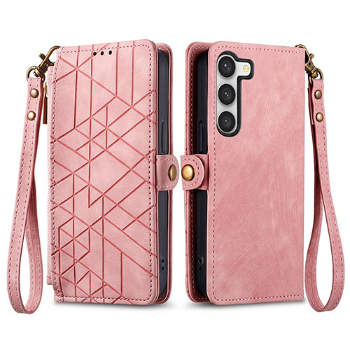 Leather Case Stands Flip Cover Holder S17D for Samsung Galaxy S25 Plus 5G Pink