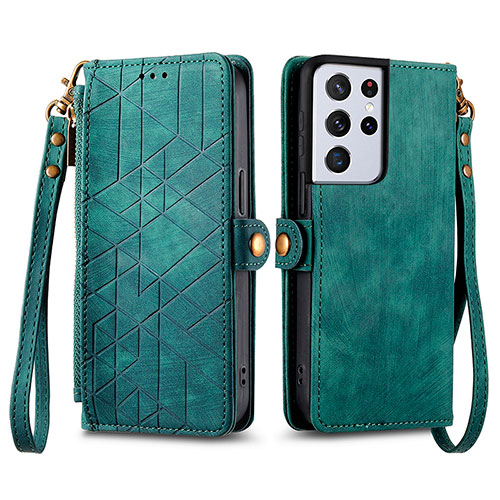 Leather Case Stands Flip Cover Holder S17D for Samsung Galaxy S25 Ultra 5G Green