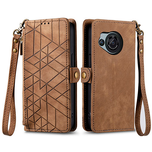 Leather Case Stands Flip Cover Holder S17D for Sharp Aquos R8s Brown