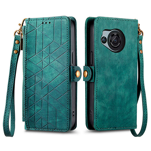 Leather Case Stands Flip Cover Holder S17D for Sharp Aquos R8s Green