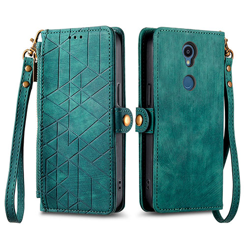 Leather Case Stands Flip Cover Holder S17D for Sharp Rouvo V Green