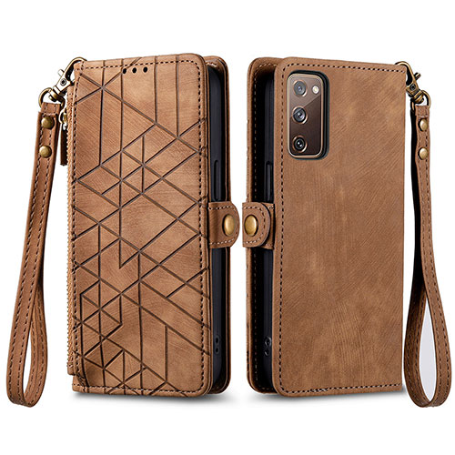 Leather Case Stands Flip Cover Holder S18D for Samsung Galaxy S20 FE 4G Brown