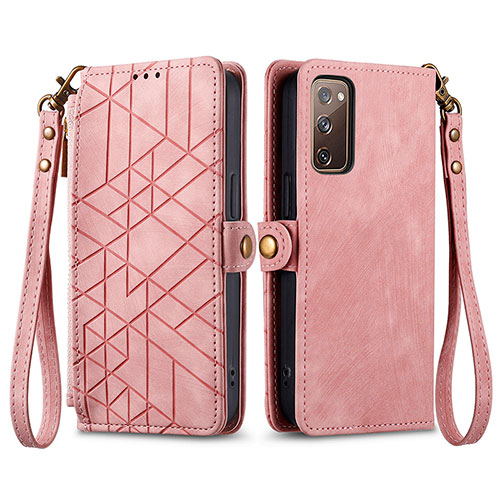 Leather Case Stands Flip Cover Holder S18D for Samsung Galaxy S20 FE 4G Pink