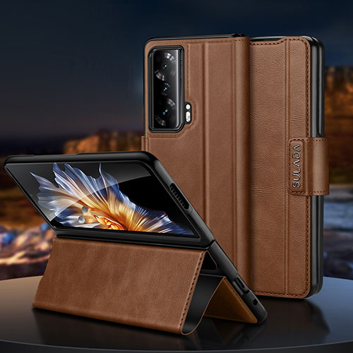 Leather Case Stands Flip Cover Holder SD1 for Huawei Honor Magic Vs Ultimate 5G Brown