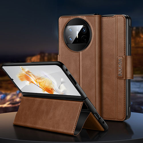 Leather Case Stands Flip Cover Holder SD1 for Huawei Mate X5 Brown