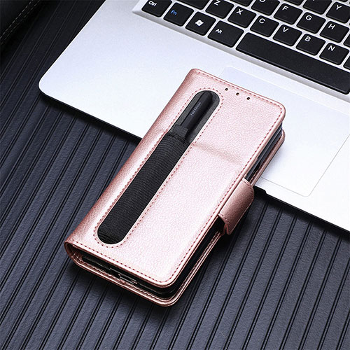 Leather Case Stands Flip Cover Holder SD2 for Samsung Galaxy Z Fold5 5G Rose Gold