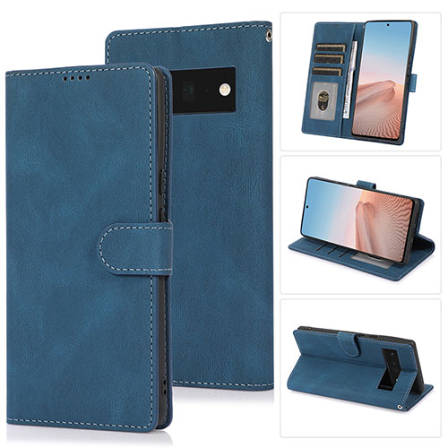 Leather Case Stands Flip Cover Holder SY1 for Google Pixel 6 5G Blue