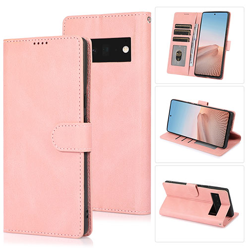 Leather Case Stands Flip Cover Holder SY1 for Google Pixel 6 5G Pink