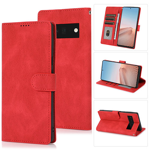 Leather Case Stands Flip Cover Holder SY1 for Google Pixel 6 5G Red