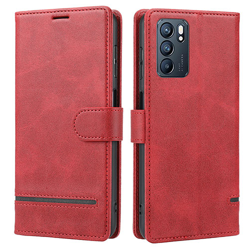 Leather Case Stands Flip Cover Holder SY1 for Oppo Reno6 5G Red