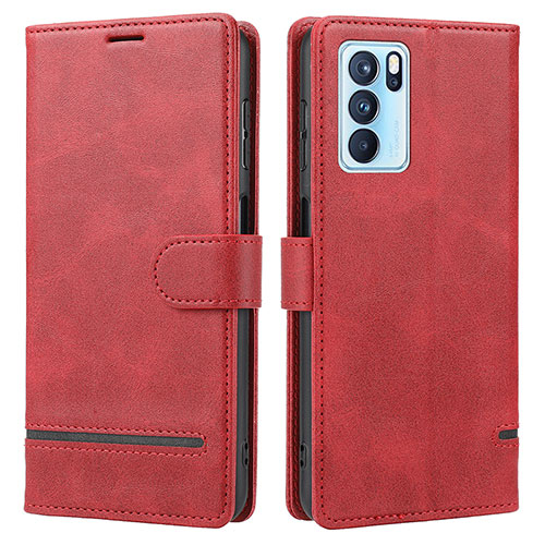 Leather Case Stands Flip Cover Holder SY1 for Oppo Reno6 Pro 5G India Red