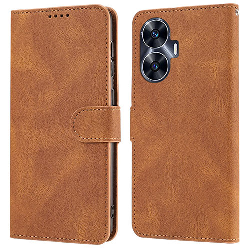 Leather Case Stands Flip Cover Holder SY1 for Realme Narzo N55 Brown