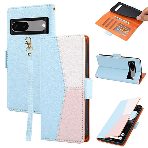 Leather Case Stands Flip Cover Holder SY2 for Google Pixel 7 5G Sky Blue