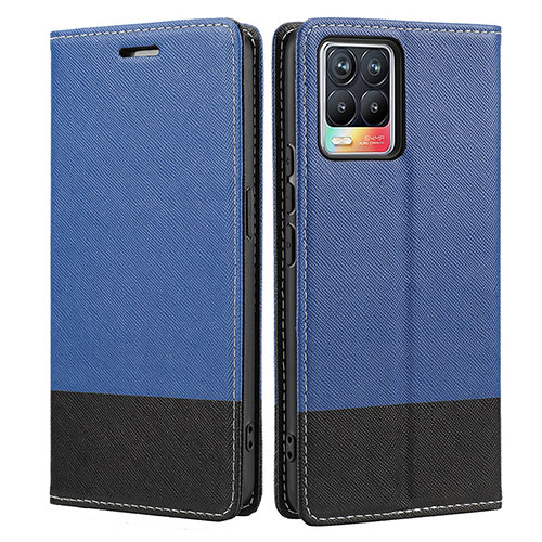 Leather Case Stands Flip Cover Holder SY2 for Realme 8 4G Blue