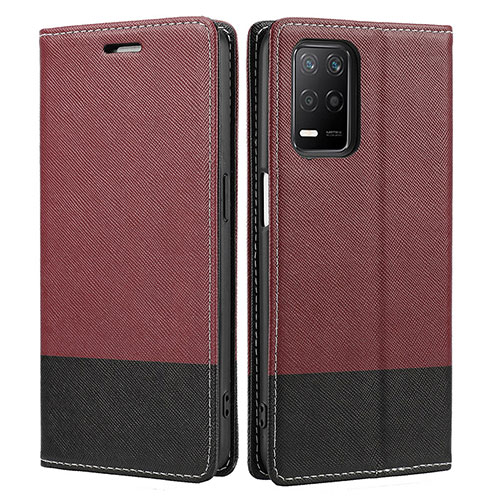 Leather Case Stands Flip Cover Holder SY2 for Realme Narzo 30 5G Red Wine