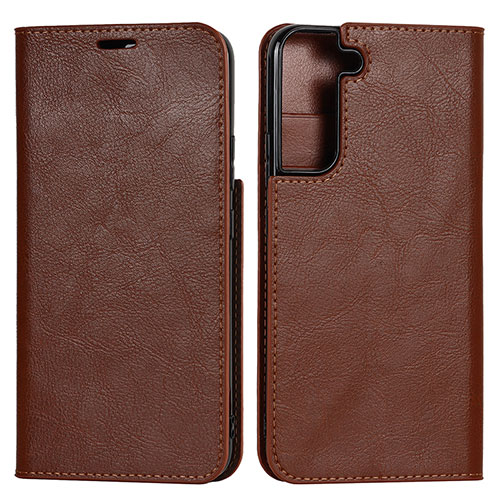 Leather Case Stands Flip Cover Holder T01D for Samsung Galaxy S21 FE 5G Light Brown