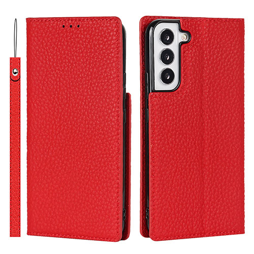 Leather Case Stands Flip Cover Holder T02D for Samsung Galaxy S22 5G Red