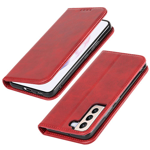Leather Case Stands Flip Cover Holder T06D for Samsung Galaxy S22 5G Red