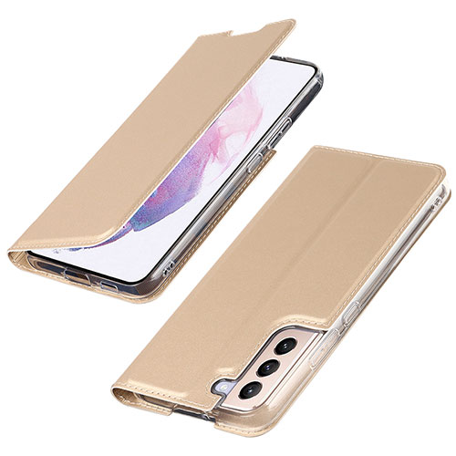 Leather Case Stands Flip Cover Holder T07D for Samsung Galaxy S21 Plus 5G Gold