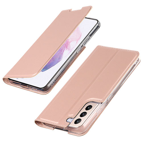 Leather Case Stands Flip Cover Holder T07D for Samsung Galaxy S21 Plus 5G Rose Gold