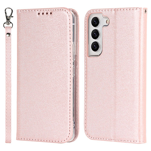 Leather Case Stands Flip Cover Holder T08D for Samsung Galaxy S21 FE 5G Rose Gold