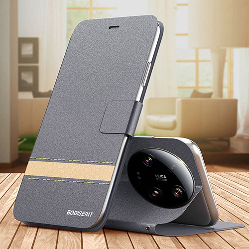 Leather Case Stands Flip Cover Holder TB1 for Xiaomi Mi 13 Ultra 5G Gray