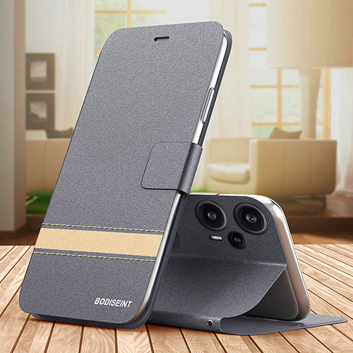 Leather Case Stands Flip Cover Holder TB1 for Xiaomi Poco F5 5G Gray