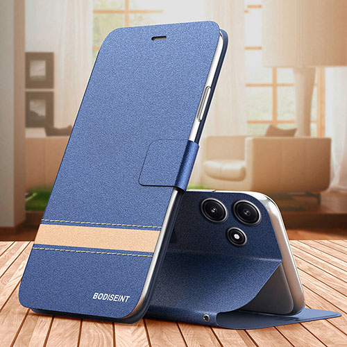 Leather Case Stands Flip Cover Holder TB1 for Xiaomi Poco M6 Pro 5G Blue